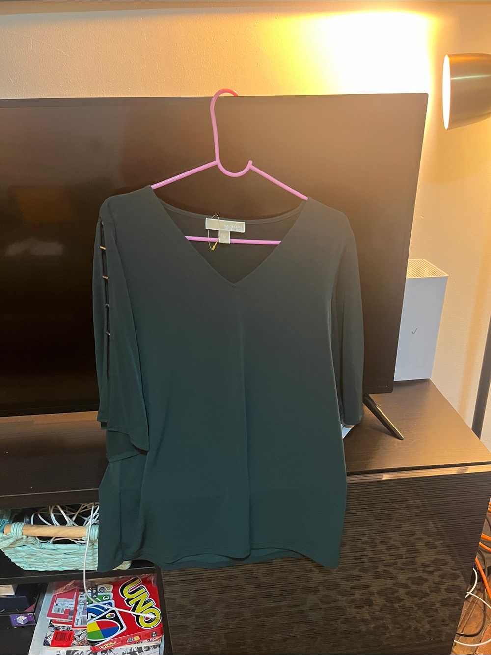 MICHAEL Michael Kors Deep Green V-Neck Cold-Shoulder Blouse